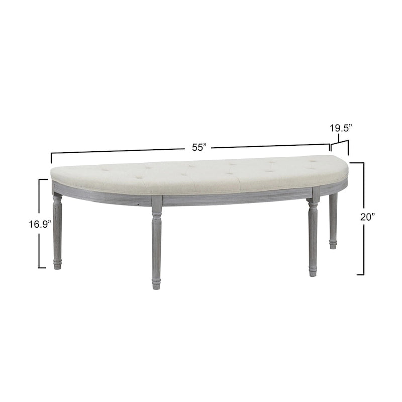 Banc en bois capitonné beige à pieds en bois, style côtier