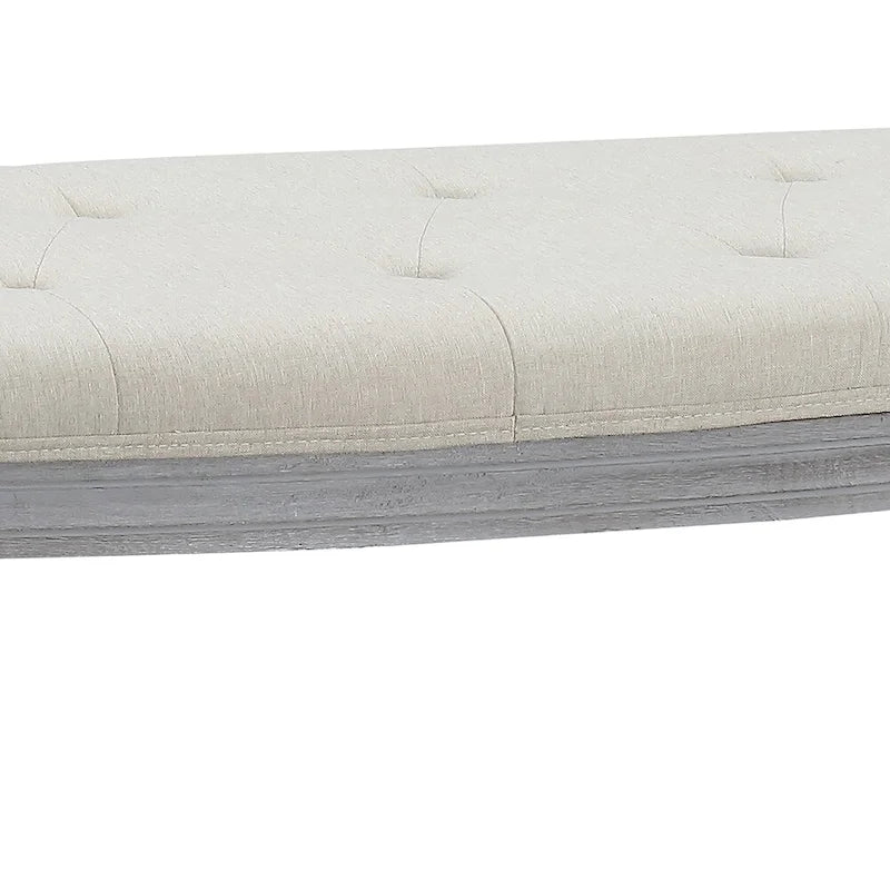 Banc en bois capitonné beige à pieds en bois, style côtier