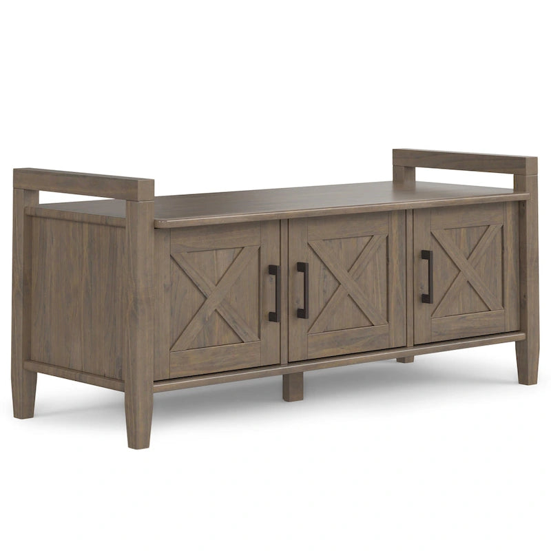 Banc de rangement d'entrée de style transitionnel en BOIS MASSIF Cantina WYNDENHALL, largeur 44 pouces, brun fumé - 18 p x 44 l x 19,8 h