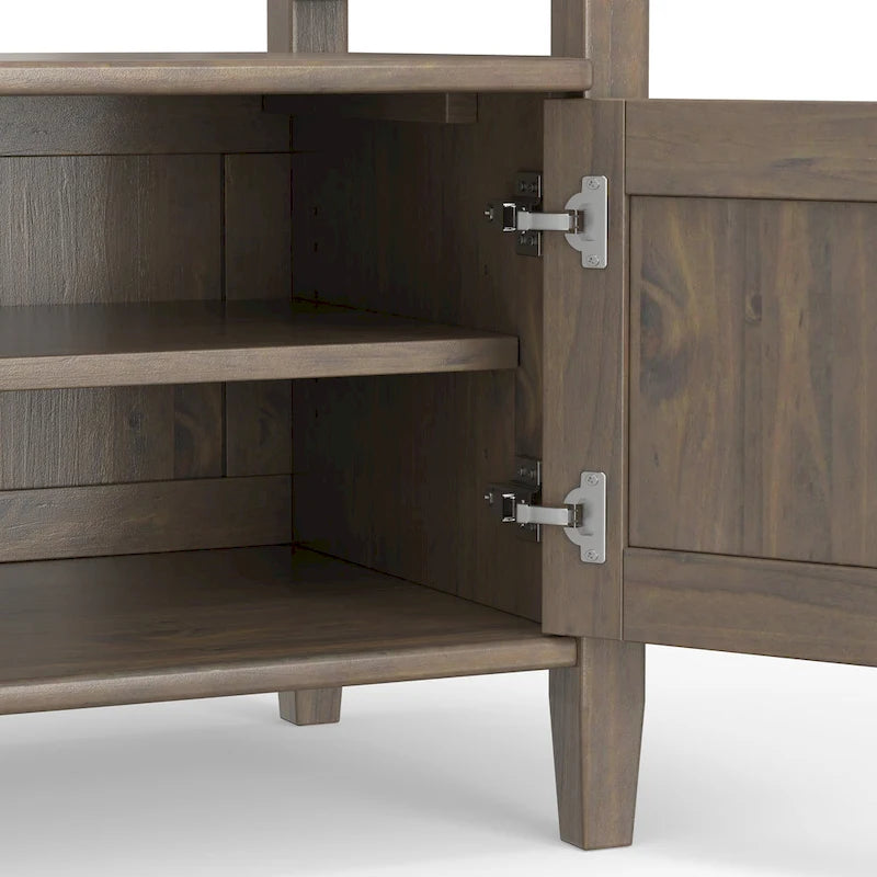 Banc de rangement d'entrée de style transitionnel en BOIS MASSIF Cantina WYNDENHALL, largeur 44 pouces, brun fumé - 18 p x 44 l x 19,8 h