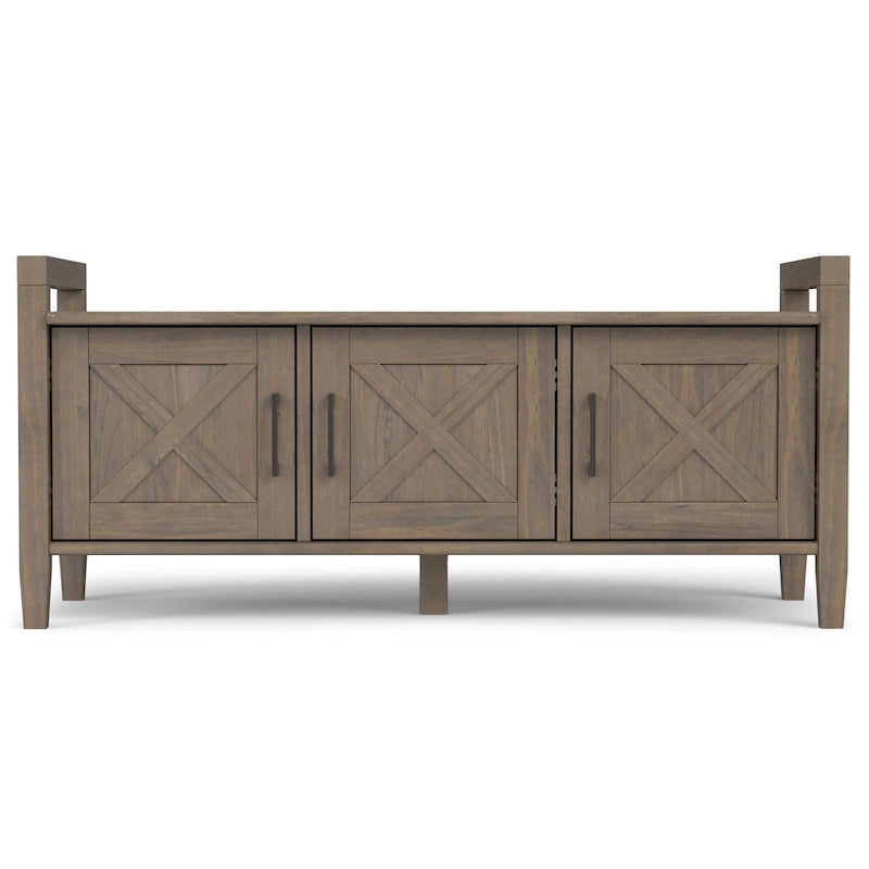 Banc de rangement d'entrée de style transitionnel en BOIS MASSIF Cantina WYNDENHALL, largeur 44 pouces, brun fumé - 18 p x 44 l x 19,8 h