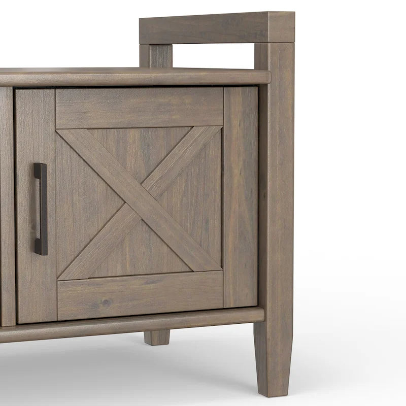 Banc de rangement d'entrée de style transitionnel en BOIS MASSIF Cantina WYNDENHALL, largeur 44 pouces, brun fumé - 18 p x 44 l x 19,8 h