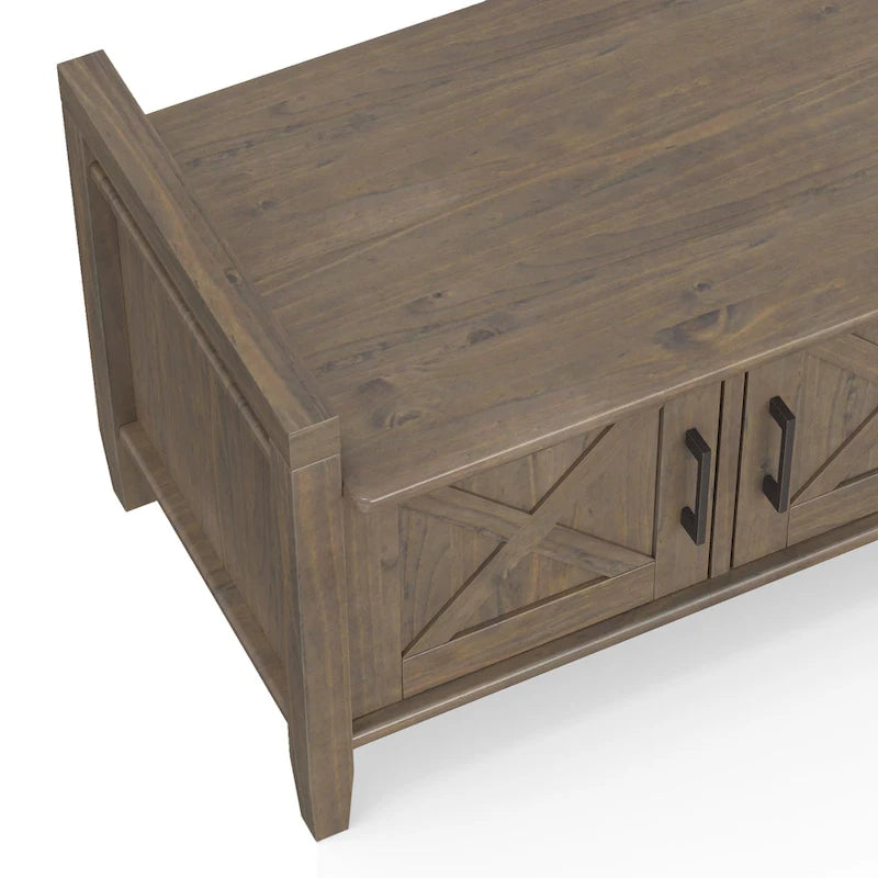 Banc de rangement d'entrée de style transitionnel en BOIS MASSIF Cantina WYNDENHALL, largeur 44 pouces, brun fumé - 18 p x 44 l x 19,8 h