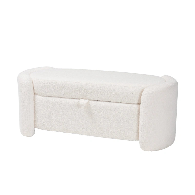 Banc de rangement rembourré en bouclé ivoire Oakes, style moderne et contemporain