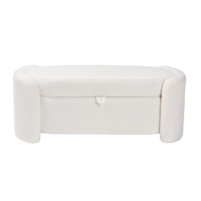 Banc de rangement rembourré en bouclé ivoire Oakes, style moderne et contemporain