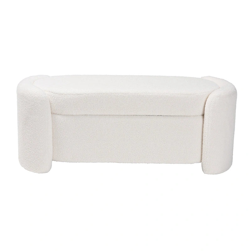 Banc de rangement rembourré en bouclé ivoire Oakes, style moderne et contemporain