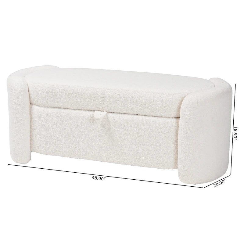 Banc de rangement rembourré en bouclé ivoire Oakes, style moderne et contemporain