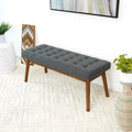 Banc rembourré en tissu Julianne de style moderne du milieu du siècle, gris foncé