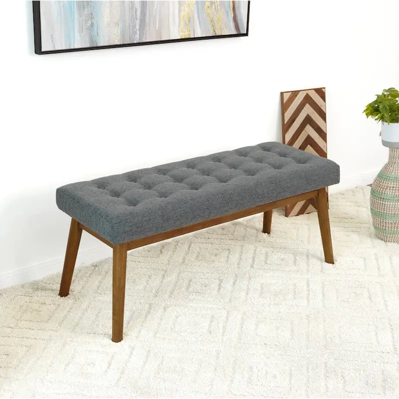 Banc rembourré en tissu Julianne de style moderne du milieu du siècle, gris foncé