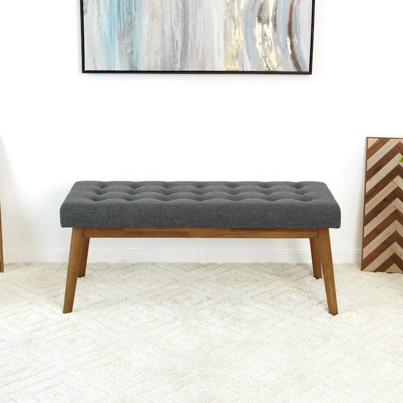 Banc rembourré en tissu Julianne de style moderne du milieu du siècle, gris foncé