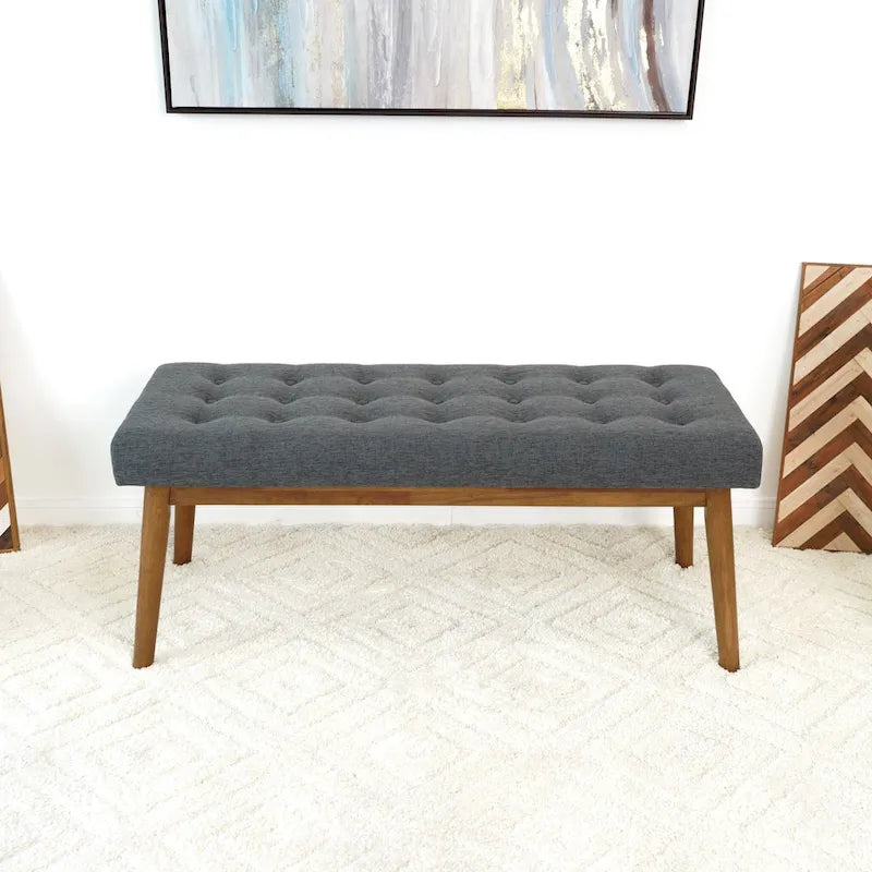 Banc rembourré en tissu Julianne de style moderne du milieu du siècle, gris foncé