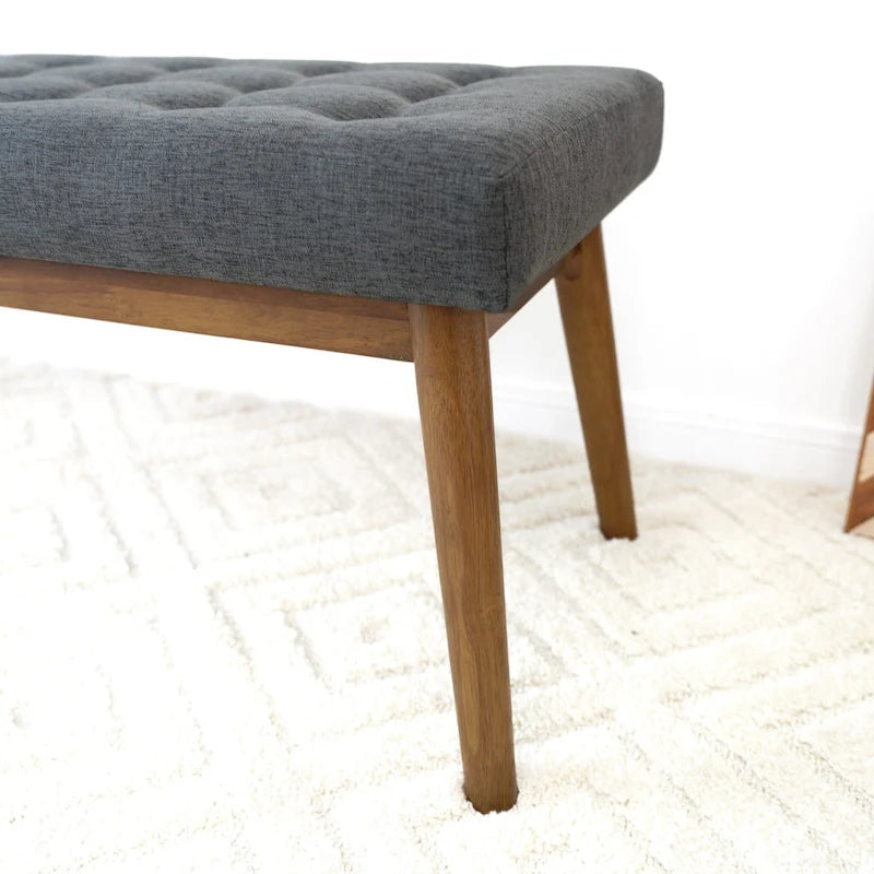 Banc rembourré en tissu Julianne de style moderne du milieu du siècle, gris foncé
