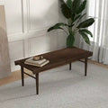 Banc rembourré en bois massif mi-siècle Silvie, couleur marron