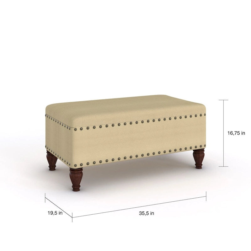 Banc de rangement Copper Grove Muscari en lin vanille avec clous décoratifs