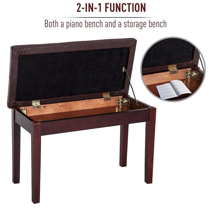HomCom Banc de piano double/duo rembourré en similicuir avec rangement pour partitions - 34 x 74 x 50 cm
