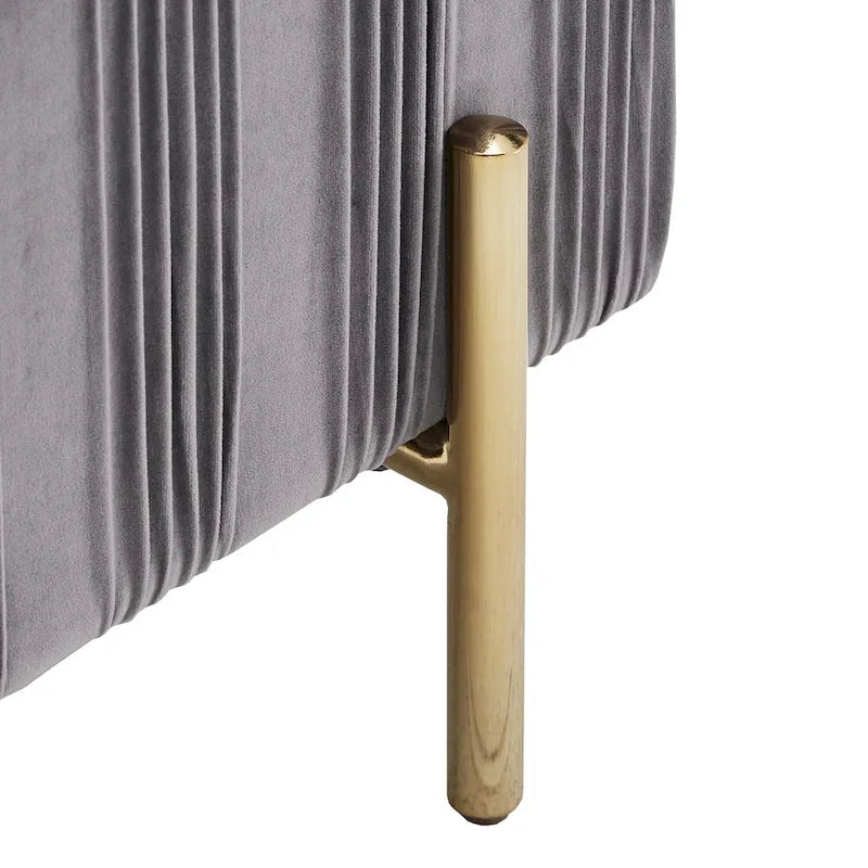 Banc de rangement Lisbeth Grey en velours plissé avec couvercle relevable, par iNSPIRE Q Bold