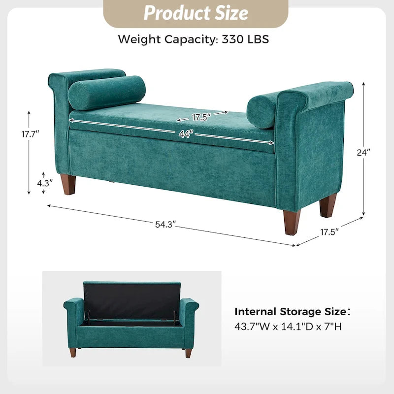 Banc de rangement traditionnel large Rita 54.3 avec 2 oreillers de HULALA HOME