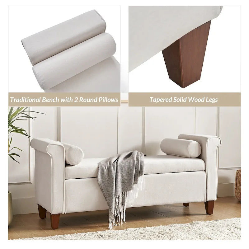 Banc de rangement traditionnel large Rita 54.3 avec 2 oreillers de HULALA HOME