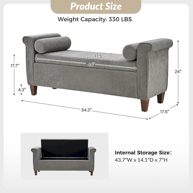 Banc de rangement traditionnel large Rita 54.3 avec 2 oreillers de HULALA HOME