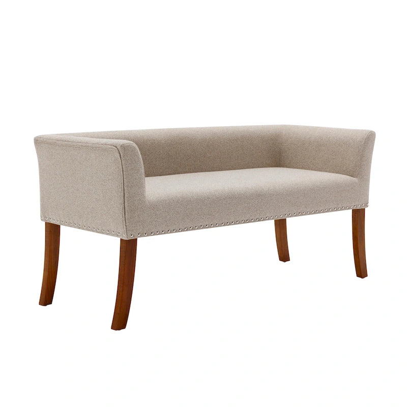 Banc rembourré Porthos Home Nevis en tissu avec pieds en bois d'hévéa