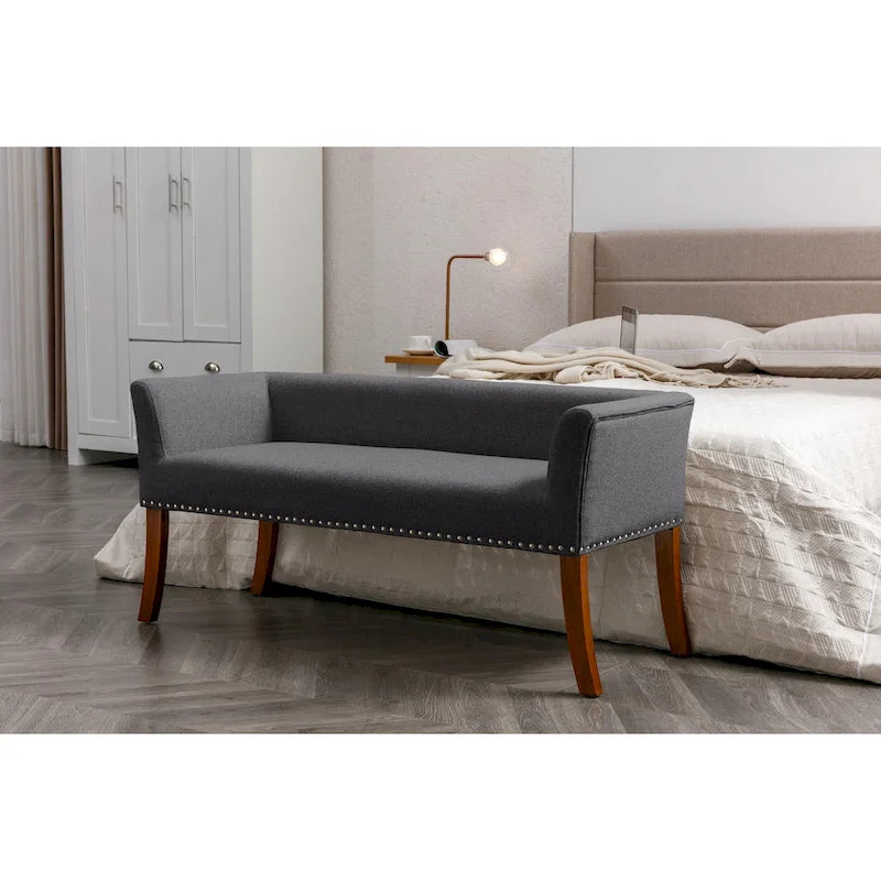 Banc rembourré Porthos Home Nevis en tissu avec pieds en bois d'hévéa