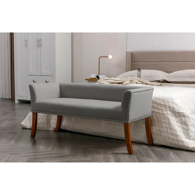 Banc rembourré Porthos Home Nevis en tissu avec pieds en bois d'hévéa