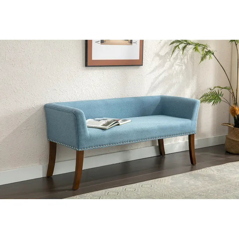 Banc rembourré Porthos Home Nevis en tissu avec pieds en bois d'hévéa