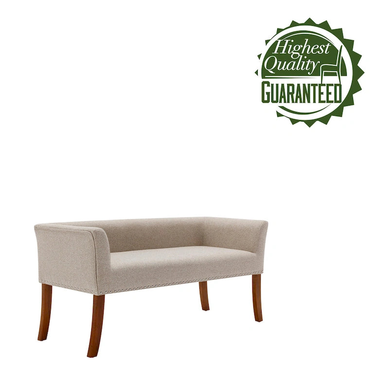 Banc rembourré Porthos Home Nevis en tissu avec pieds en bois d'hévéa