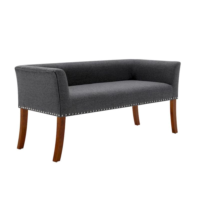 Banc rembourré Porthos Home Nevis en tissu avec pieds en bois d'hévéa