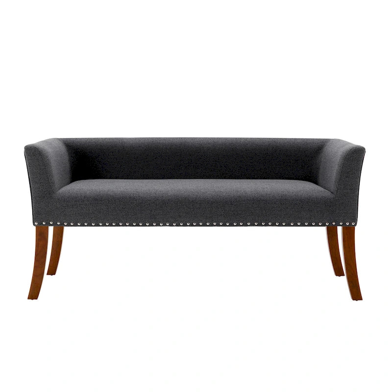Banc rembourré Porthos Home Nevis en tissu avec pieds en bois d'hévéa