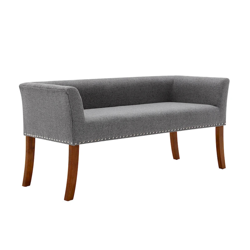 Banc rembourré Porthos Home Nevis en tissu avec pieds en bois d'hévéa