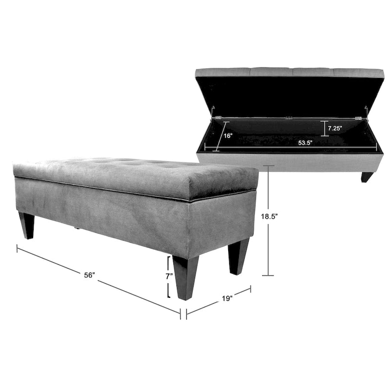Banc de rangement long capitonné en tissu et bois Brooke NOVA