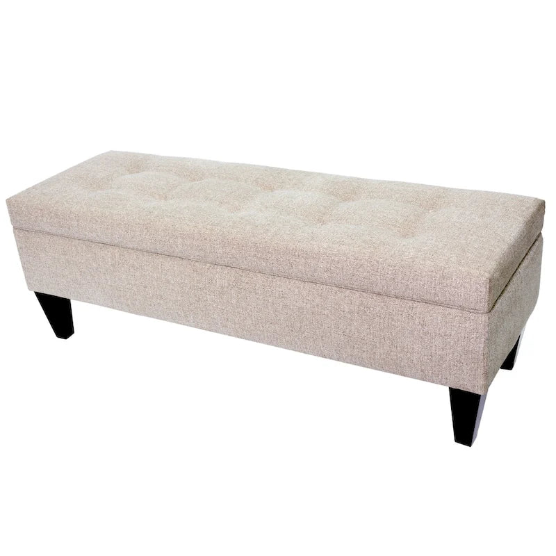 Banc de rangement long capitonné en tissu et bois Brooke NOVA