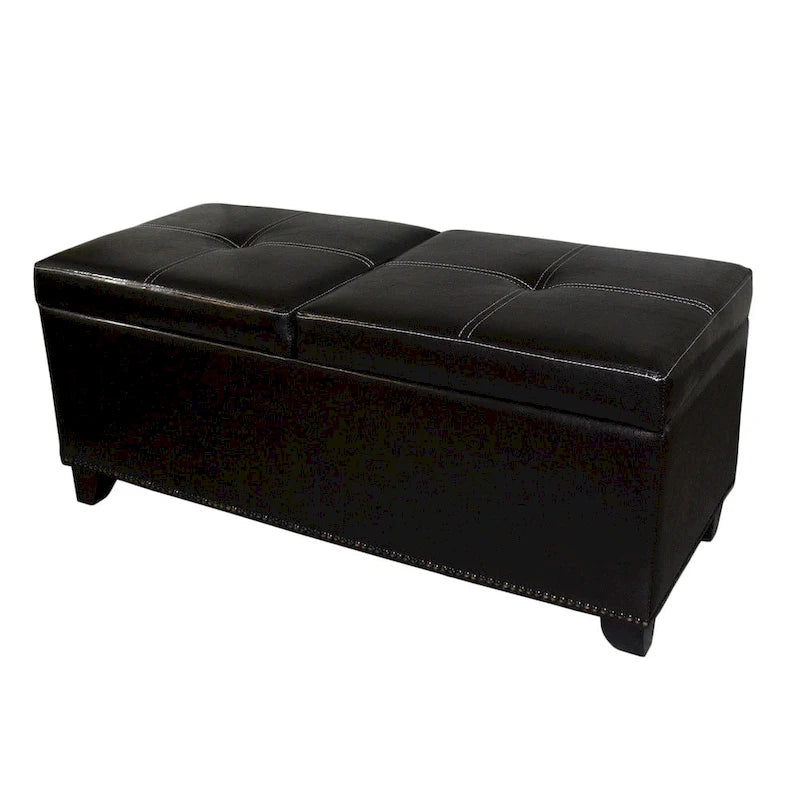 Banc de rangement en similicuir de 15 pouces avec couvercle relevable et plateau de table