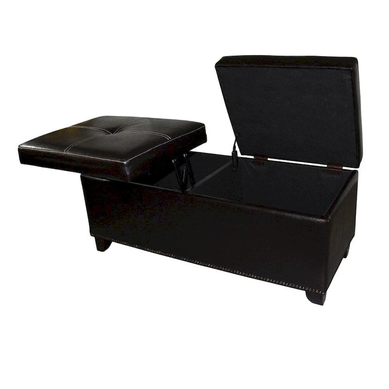 Banc de rangement en similicuir de 15 pouces avec couvercle relevable et plateau de table