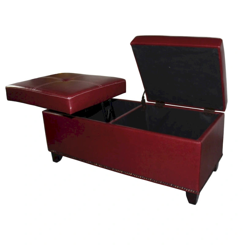 Banc de rangement en similicuir de 15 pouces avec couvercle relevable et plateau de table