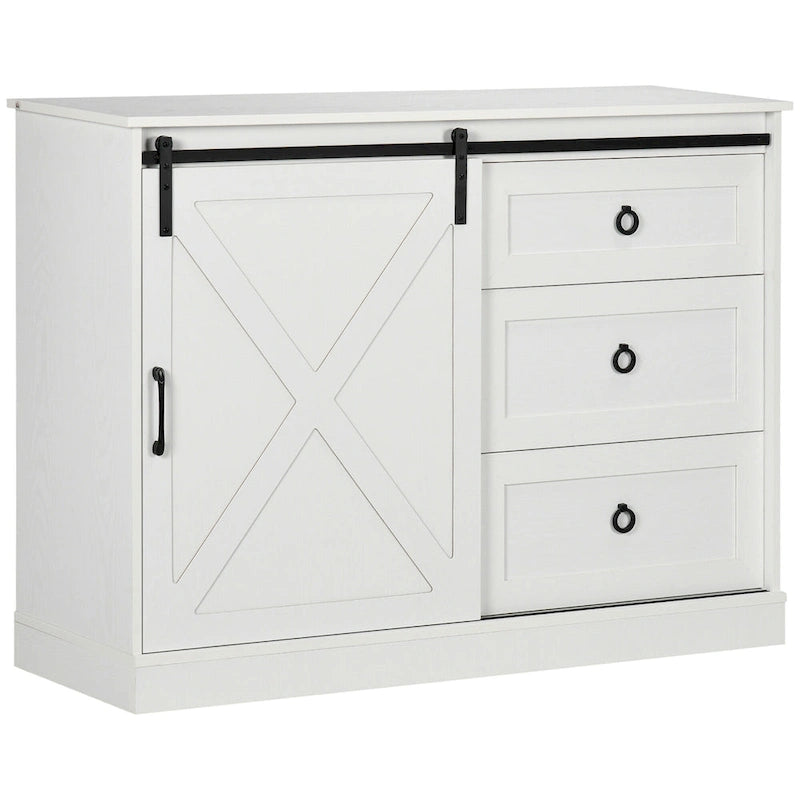 HOMCOM Meuble de bar de style fermier, buffet de cuisine, armoire de rangement avec porte coulissante de grange et 3 tiroirs, gris foncé