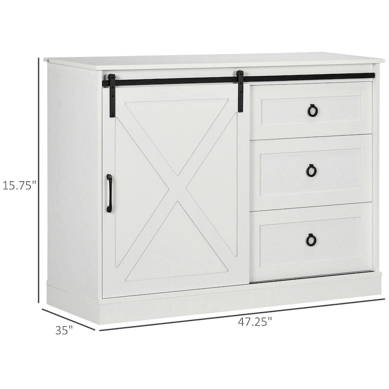 HOMCOM Meuble de bar de style fermier, buffet de cuisine, armoire de rangement avec porte coulissante de grange et 3 tiroirs, gris foncé