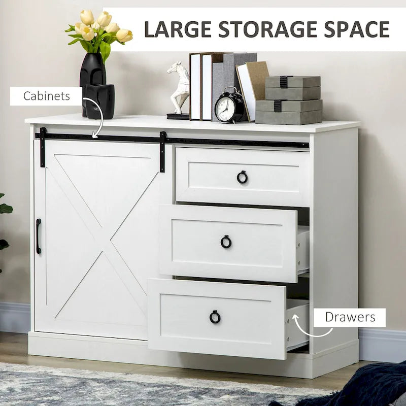 HOMCOM Meuble de bar de style fermier, buffet de cuisine, armoire de rangement avec porte coulissante de grange et 3 tiroirs, gris foncé