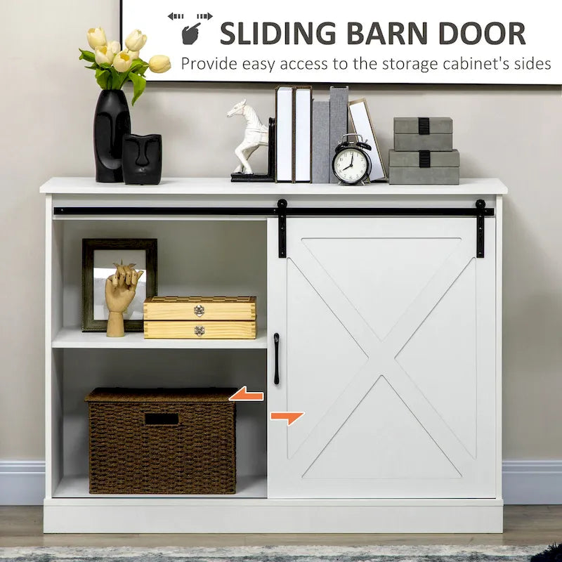 HOMCOM Meuble de bar de style fermier, buffet de cuisine, armoire de rangement avec porte coulissante de grange et 3 tiroirs, gris foncé