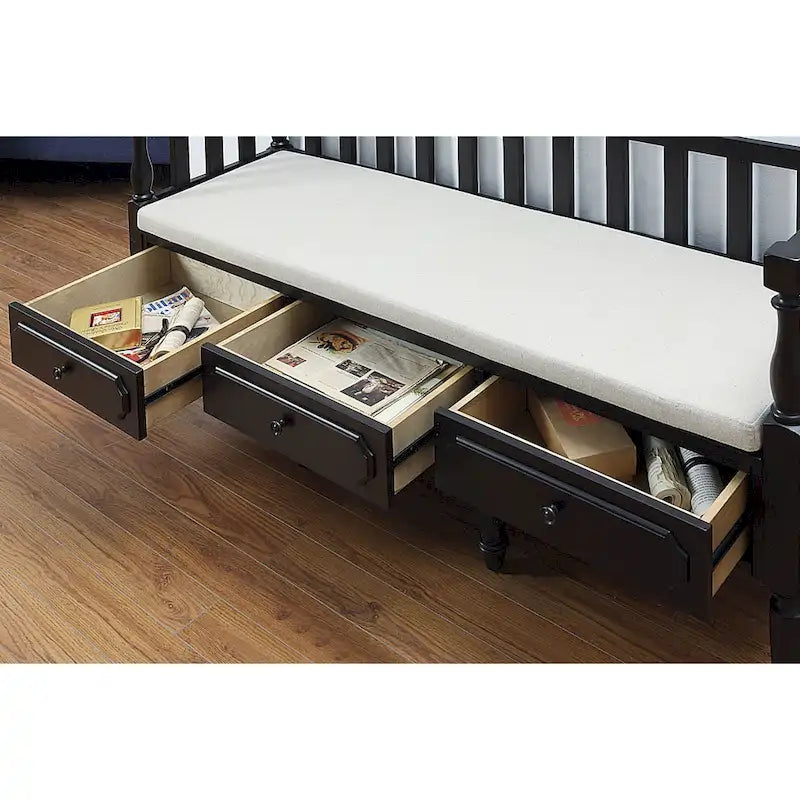 Banc de rangement Kram Farmhouse avec 3 tiroirs rembourrés en tissu par Furniture of America
