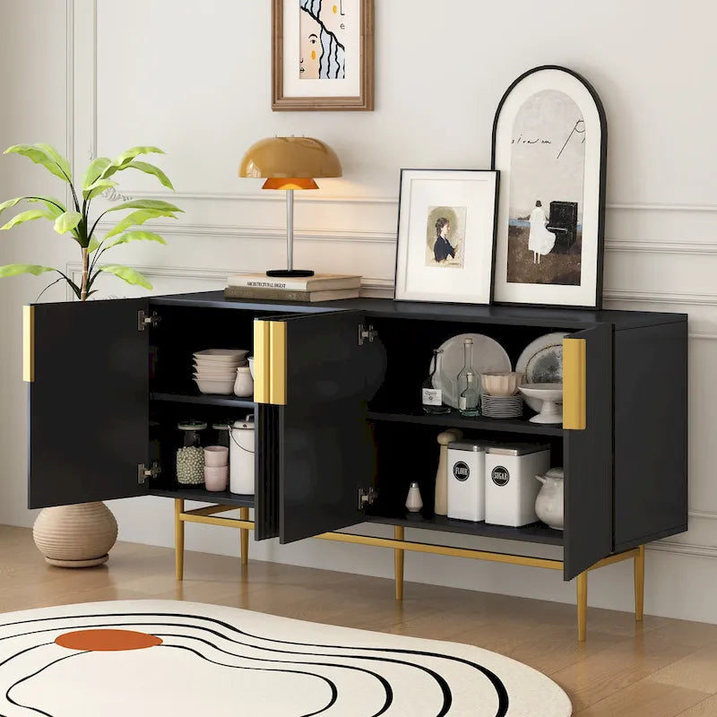 Buffet 4 portes avec poignées en métal doré