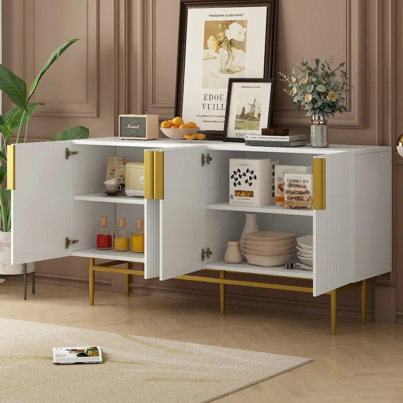 Buffet 4 portes avec poignées en métal doré