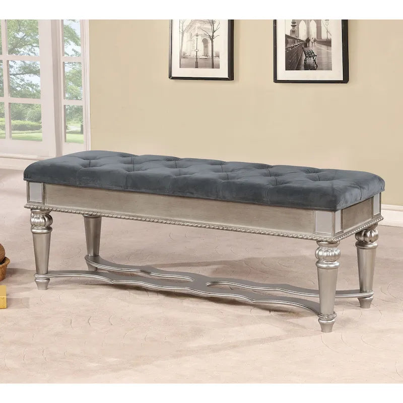 Banc d'appoint capitonné en tissu traditionnel Zeln par Furniture of America