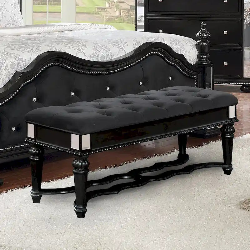 Banc d'appoint capitonné en tissu traditionnel Zeln par Furniture of America