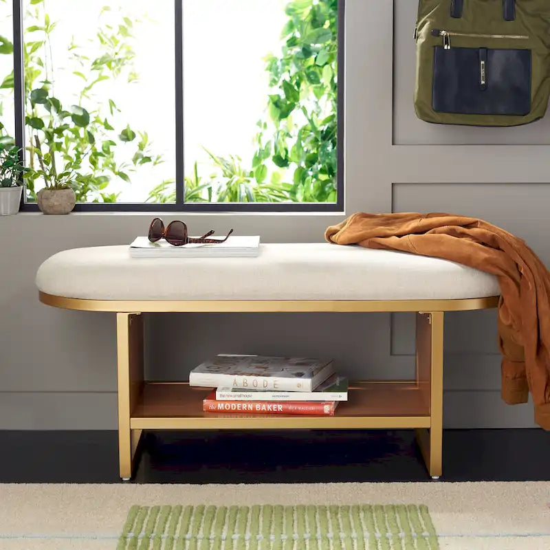 Banc Safavieh Mignon avec coussin et étagère ouverte - 42 L x 15 P x 18 H - 42Lx15Px18H
