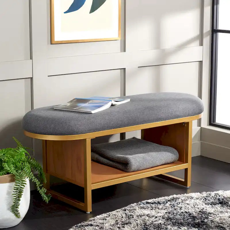Banc Safavieh Mignon avec coussin et étagère ouverte - 42 L x 15 P x 18 H - 42Lx15Px18H