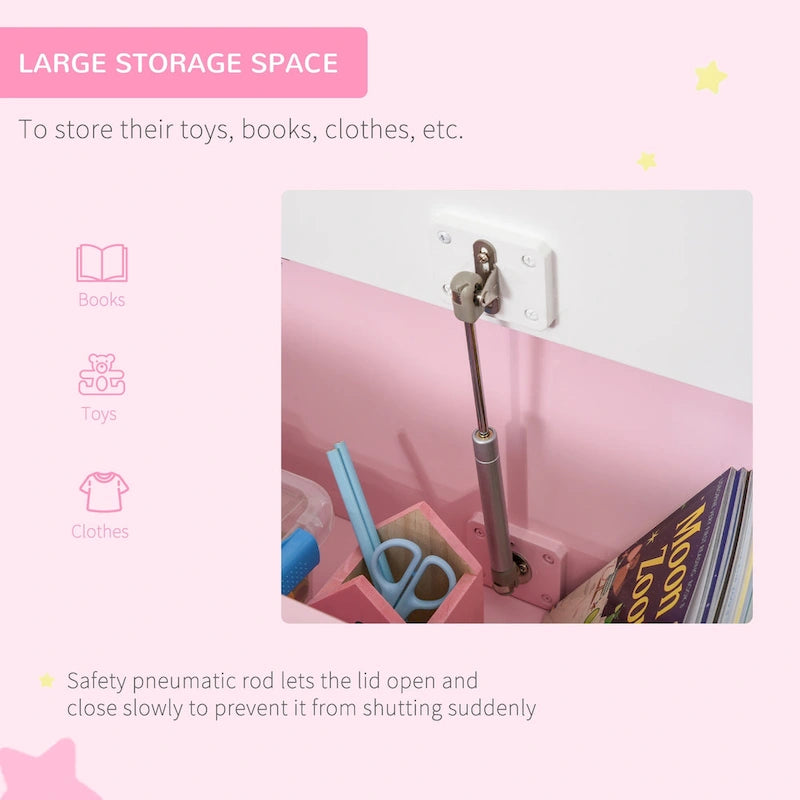 Qaba Coffre à jouets 2-EN-1 en bois pour enfants, banc, meuble de rangement avec vérin pneumatique de sécurité