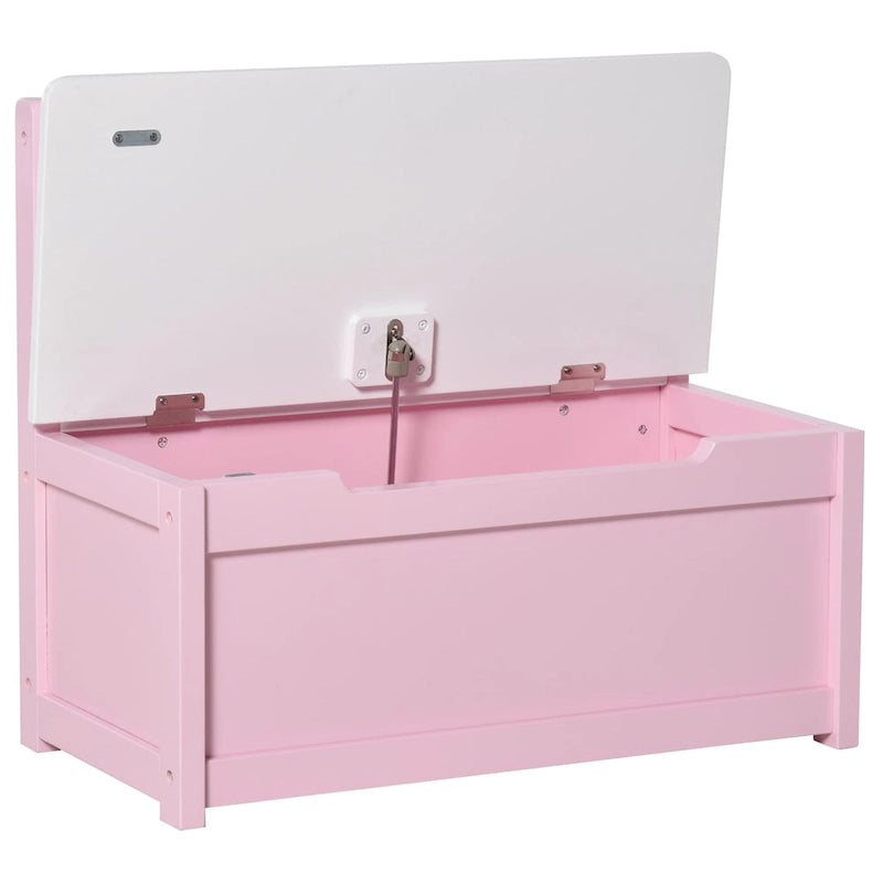 Qaba Coffre à jouets 2-EN-1 en bois pour enfants, banc, meuble de rangement avec vérin pneumatique de sécurité