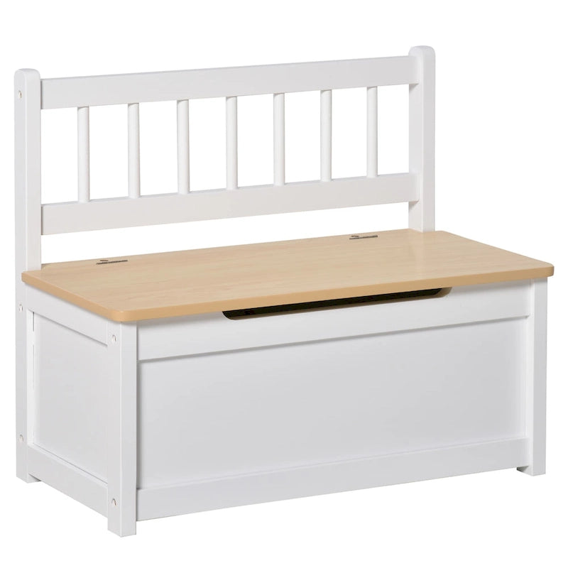 Qaba Coffre à jouets 2-EN-1 en bois pour enfants, banc, meuble de rangement avec vérin pneumatique de sécurité
